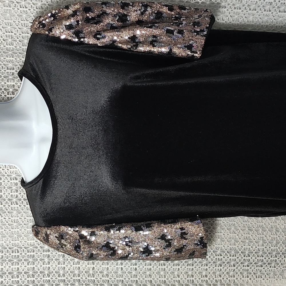 Joy Joy Black Top with Sequin Sleeves